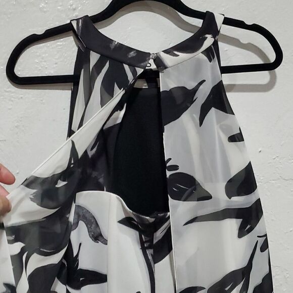 Vince Camuto Black & White Floral Dress with Sheer Sheath Overlay Size 12 - Picture 8 of 16